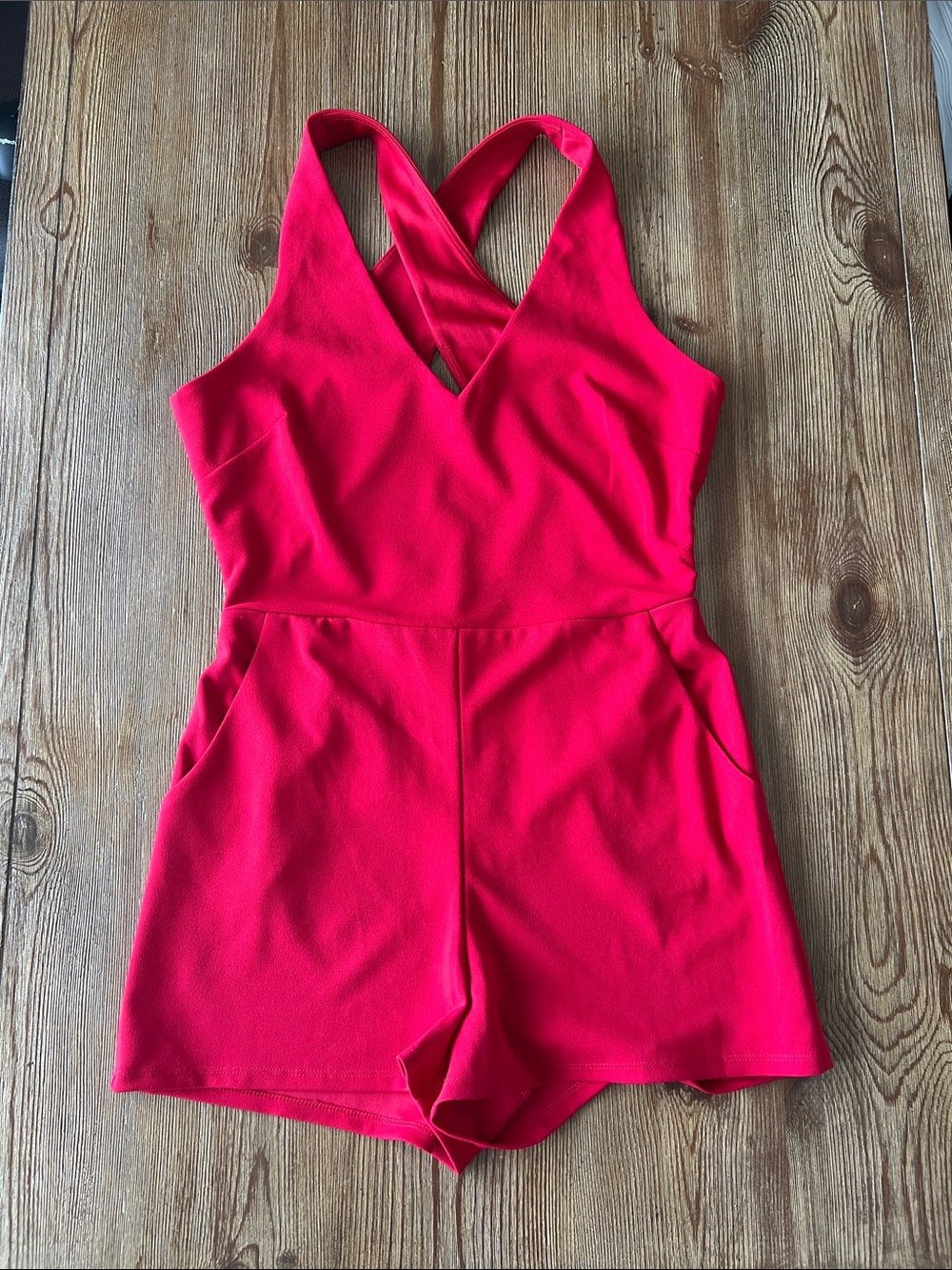 NWT Bright Red Cross-Back Romper